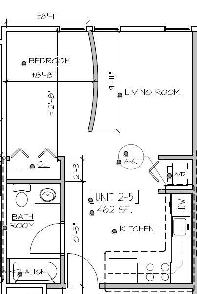 Floor plan for studio, 1 bath, 462 sqft